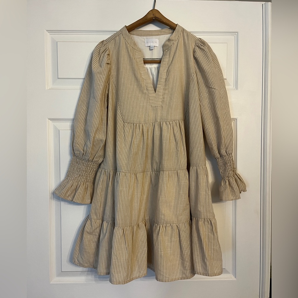 Sugarlips Beige & Cream Striped Tiered Dress